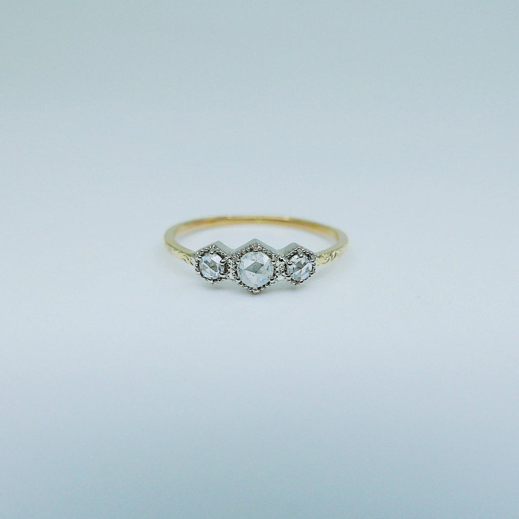 Triple Frame Ring, diamond bezel ring, OOAK ring, diamond stacking ring, diamond ring, triple stone ring, three stone ring, two tone ring