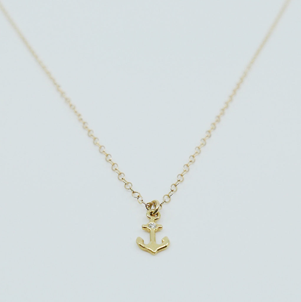 Mini 14k Anchor necklace, gold anchor necklace, diamond anchor necklace, seaside inspired necklace, nautical necklace, sailing necklace