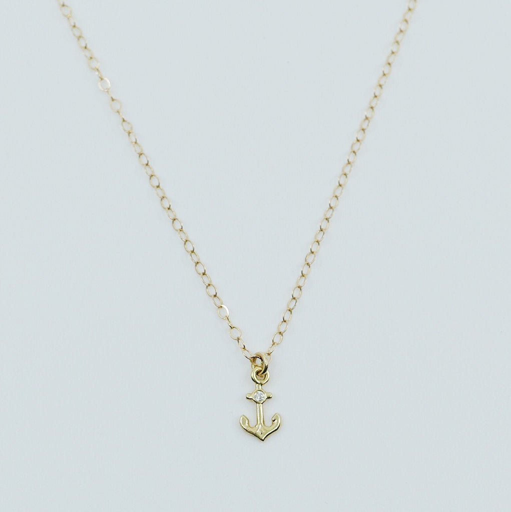 Mini 14k Anchor necklace, gold anchor necklace, diamond anchor necklace, seaside inspired necklace, nautical necklace, sailing necklace