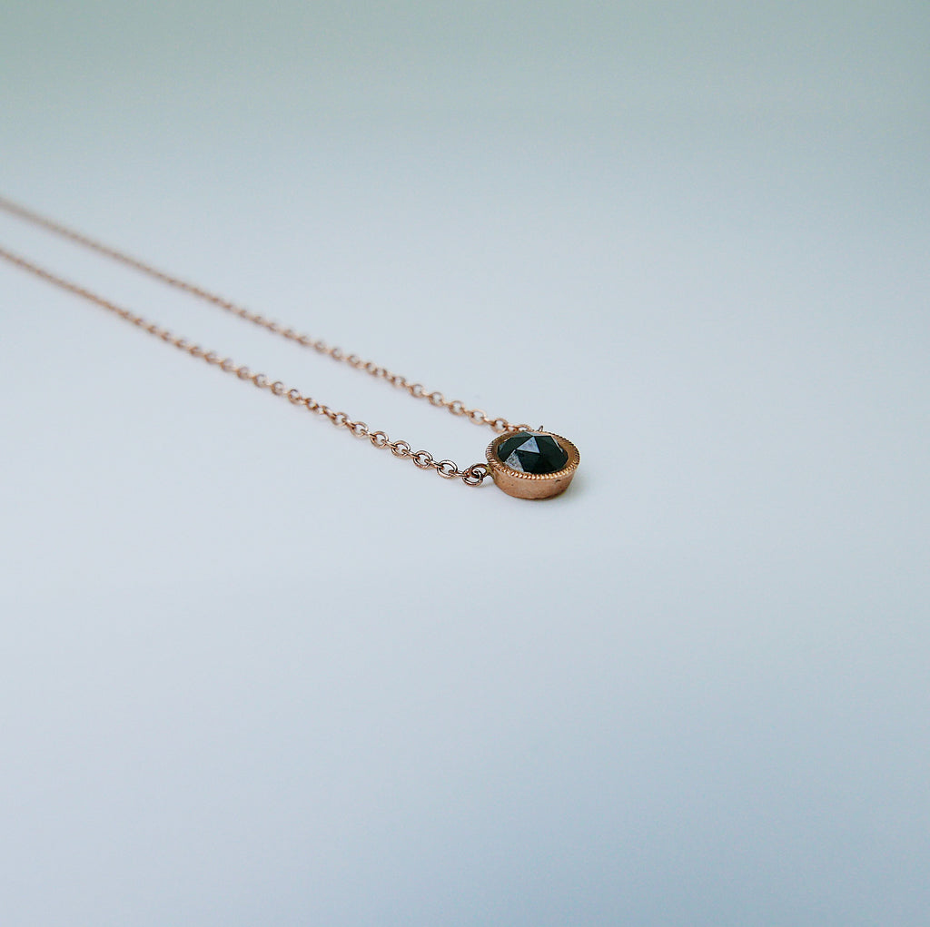 Black Diamond Bezel Necklace, 14k gold black diamond necklace, black diamond necklace, round black diamond necklace