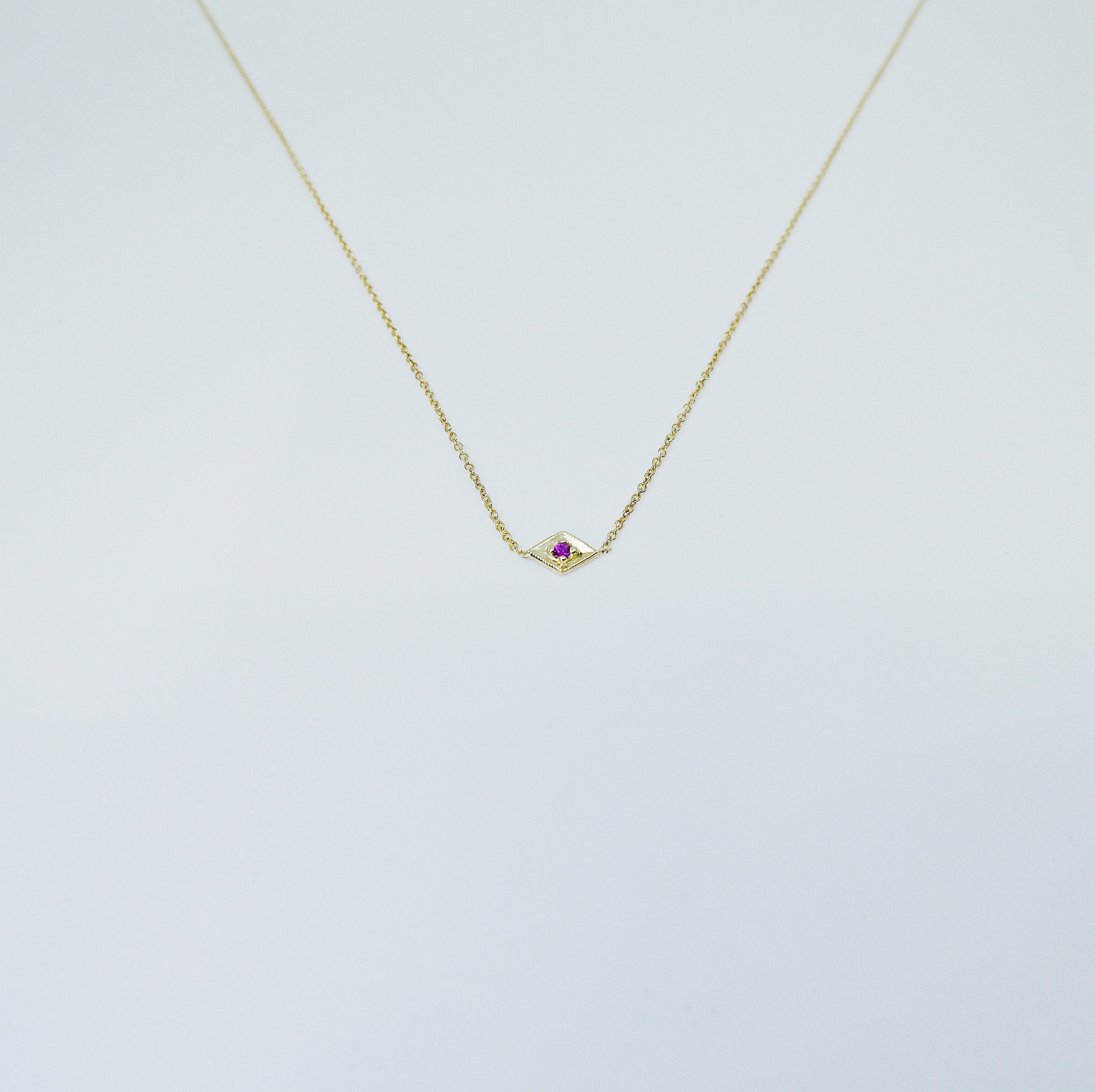 Kite Ruby Necklace, Modern kite necklace with Ruby, kite necklace, gold and ruby necklace, ruby necklace, diamond shaped necklace