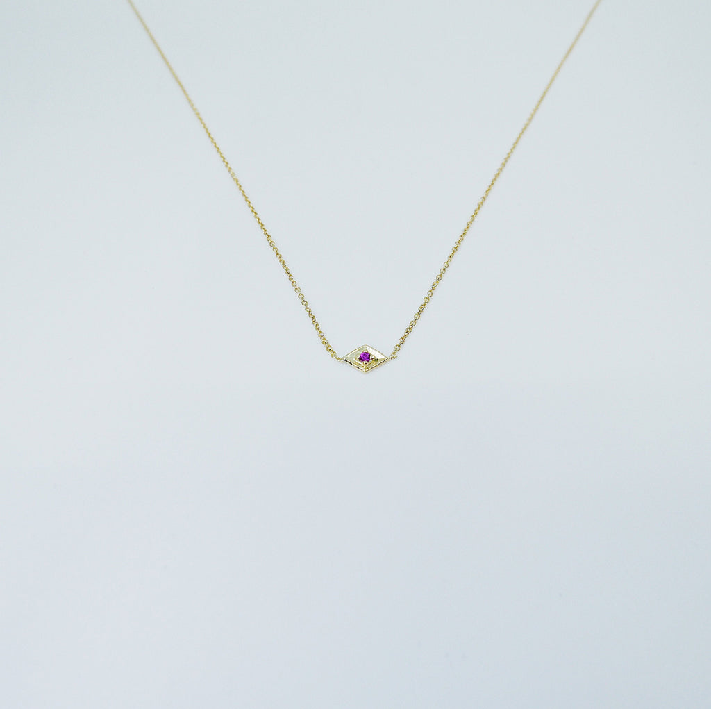 Kite Ruby Necklace, Modern kite necklace with Ruby, kite necklace, gold and ruby necklace, ruby necklace, diamond shaped necklace