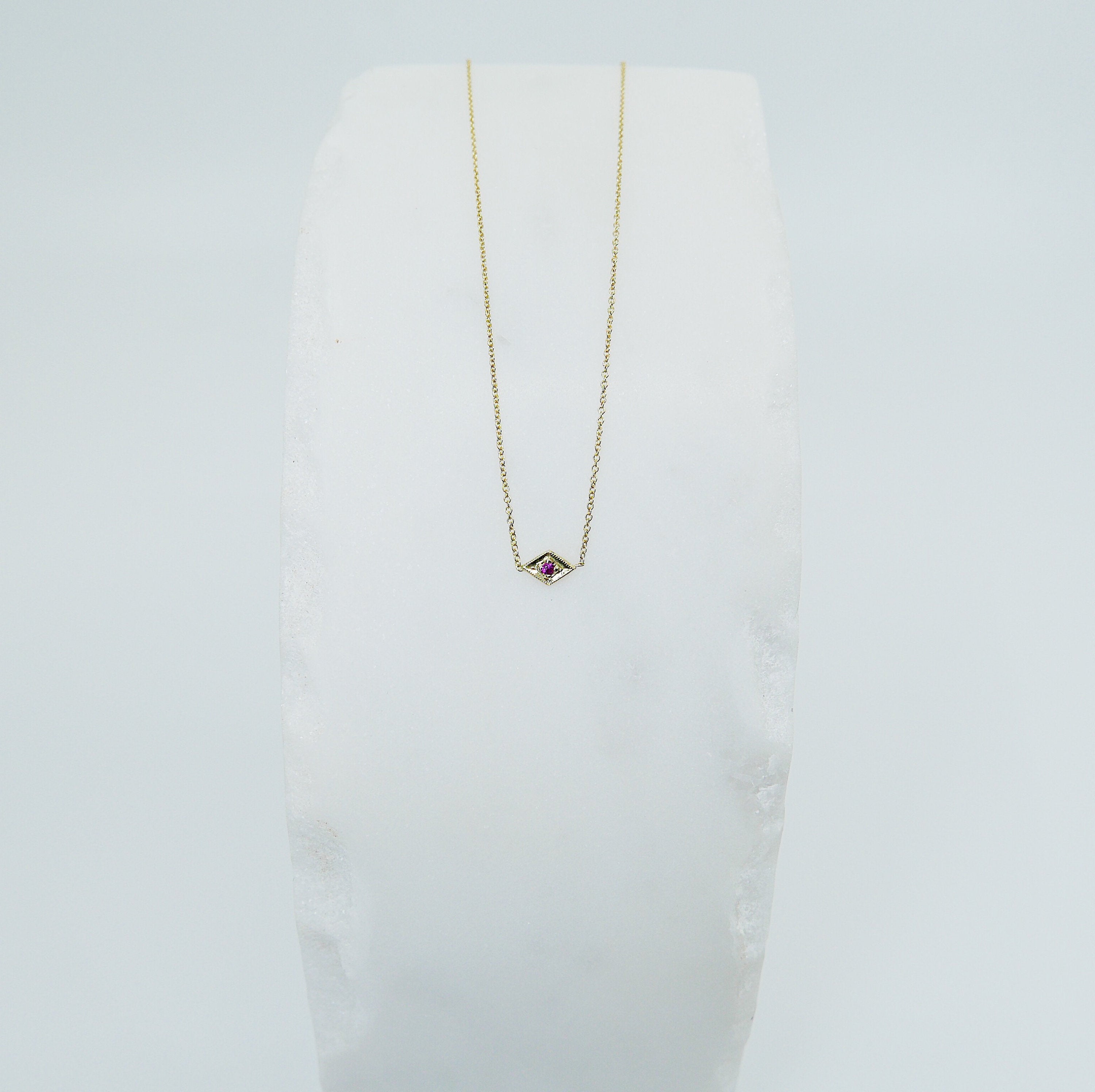 Kite Ruby Necklace, Modern kite necklace with Ruby, kite necklace, gold and ruby necklace, ruby necklace, diamond shaped necklace