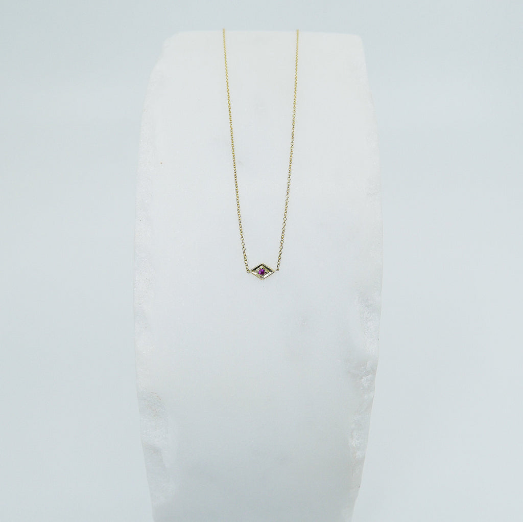 Kite Ruby Necklace, Modern kite necklace with Ruby, kite necklace, gold and ruby necklace, ruby necklace, diamond shaped necklace
