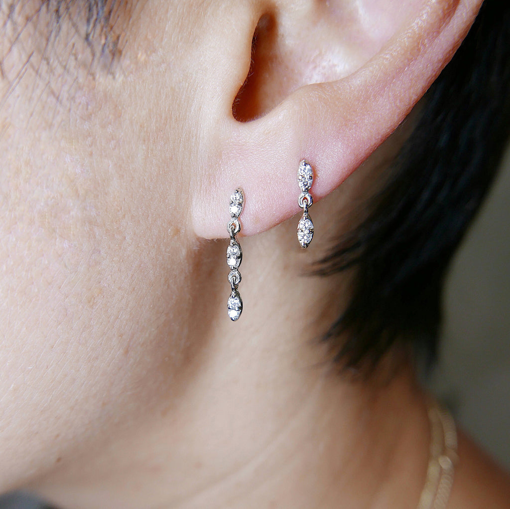 Deja Vu Double Drop Diamond Earring, Diamond Earring, Double Drop Diamond Earring, 14k Gold Diamond Earring, Dainty Diamond Earring