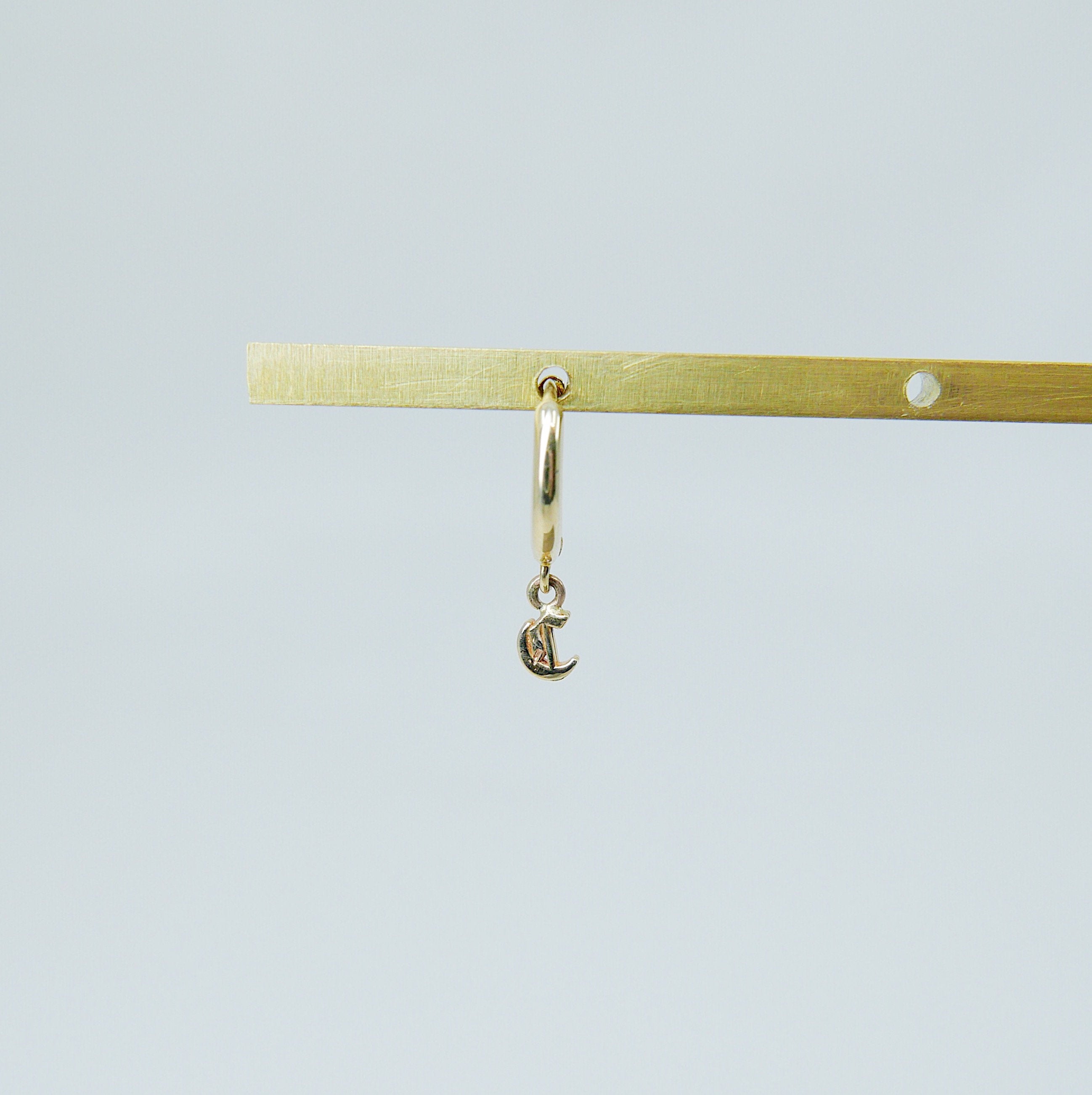 14K Old English Initial hoop Earring, Gold Old English Letter small hoop, Single charm hoop, Initial Earring, Initial hoop, 14k gold hoop