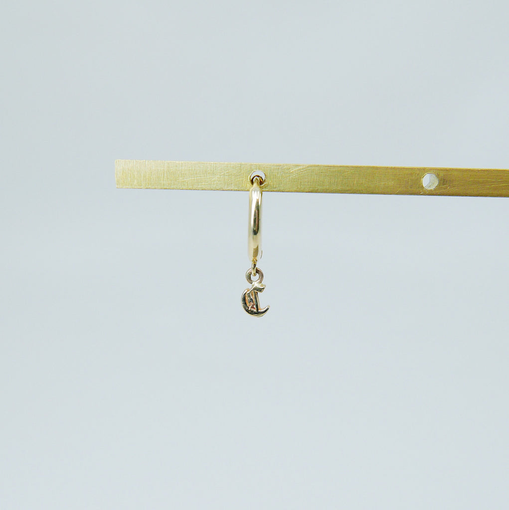 14K Old English Initial hoop Earring, Gold Old English Letter small hoop, Single charm hoop, Initial Earring, Initial hoop, 14k gold hoop