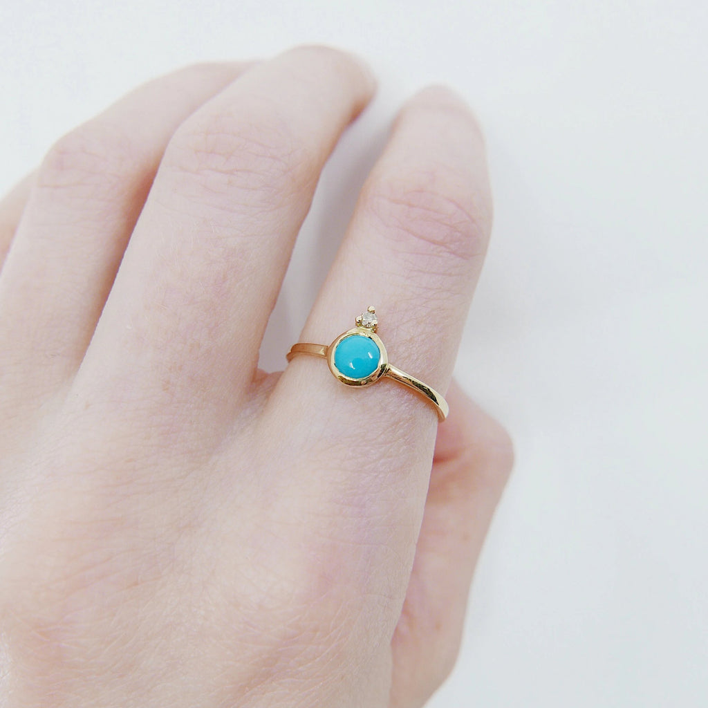 Aisha Turquoise bezel and diamond ring, Gold Diamond Turquoise ring, Turquoise stacking ring, Diamond stacking band, boho Wedding ring