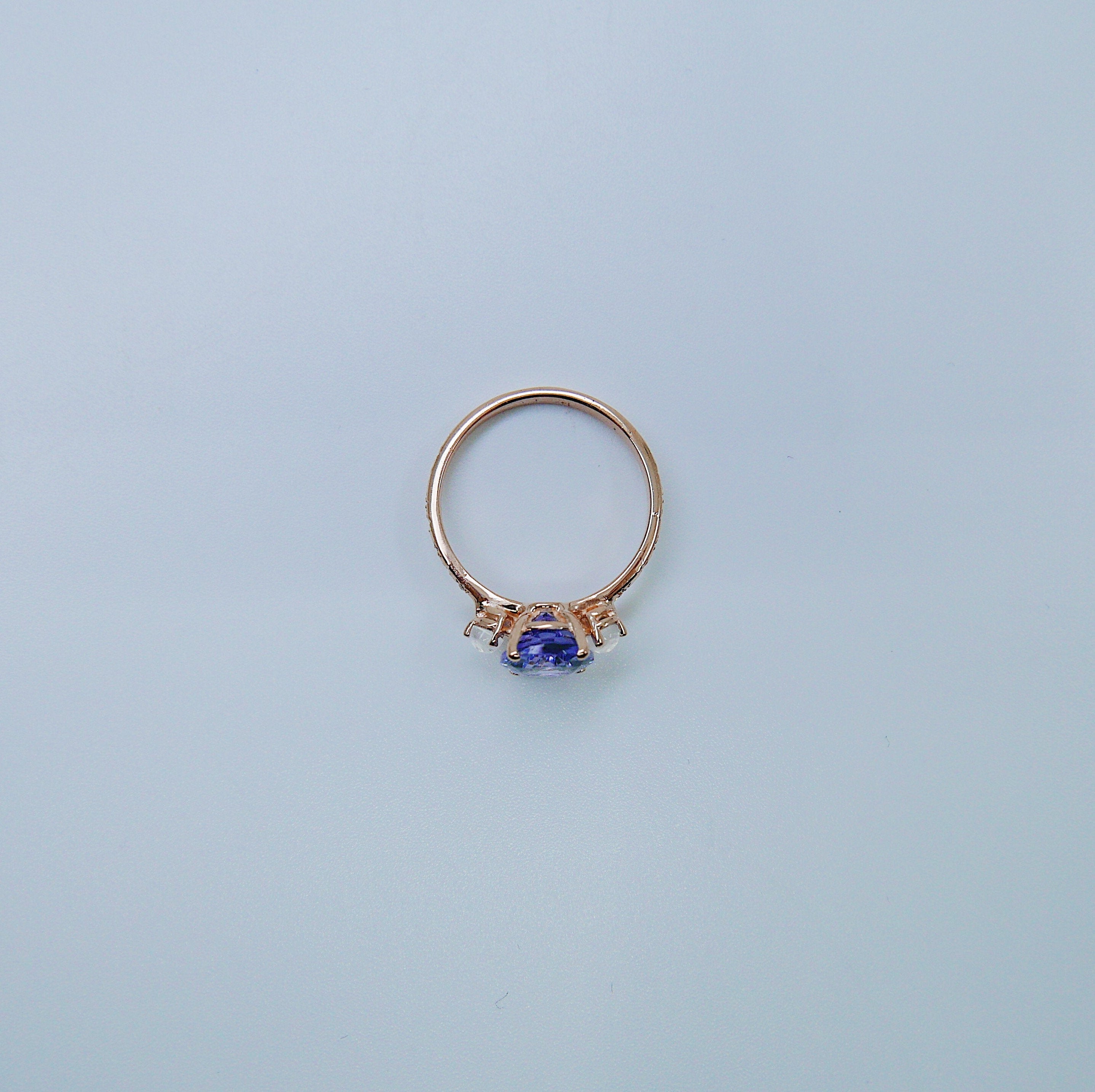Twilight Tanzanite and Moonstone Ring, three stone ring, moonstone and tanzanite ring, 14k gold ring, diamond band, starry band