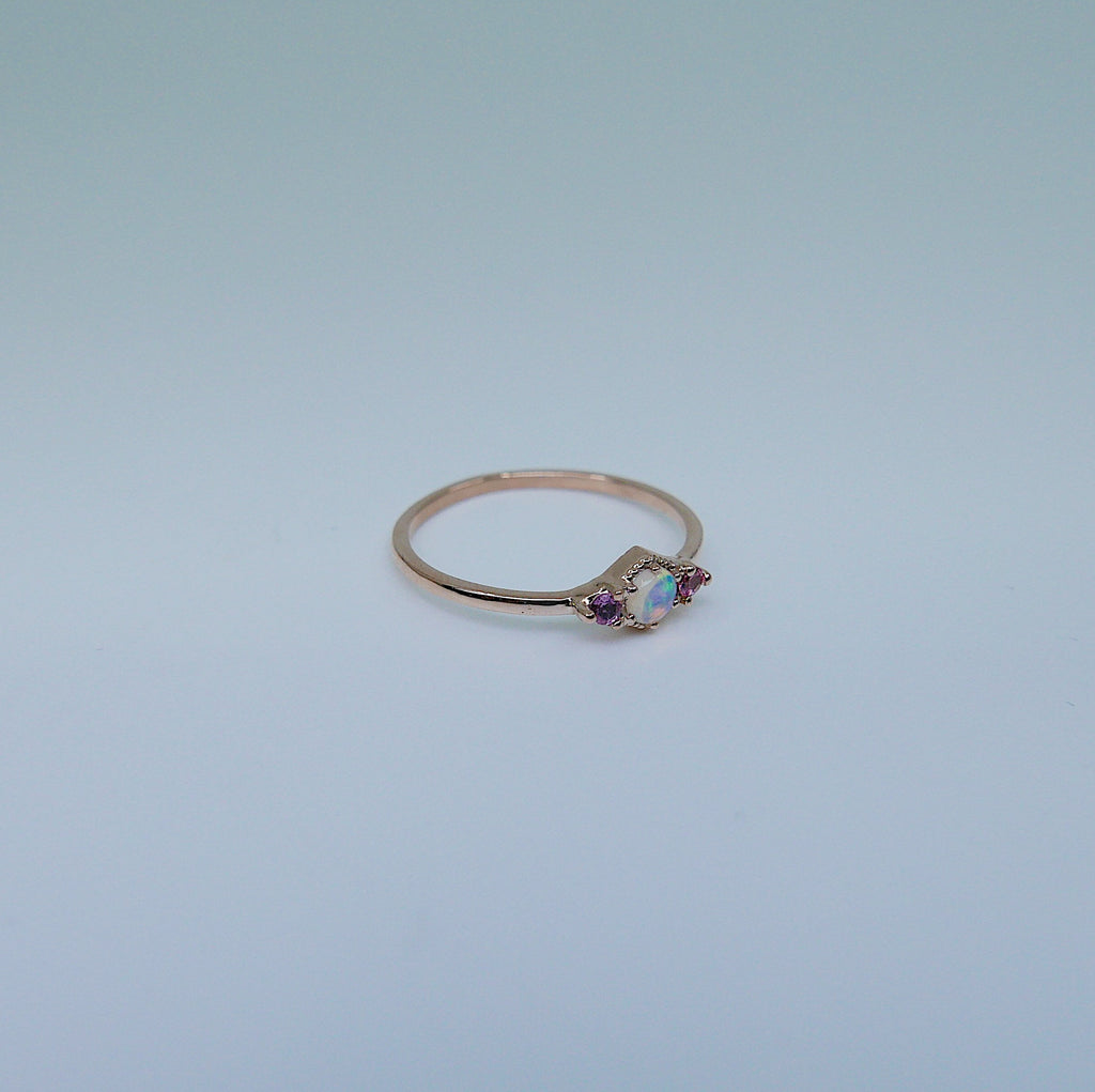 Harlow Opal Ring, pink tourmaline ring, opal and tourmaline ring, 14k gold opal ring, 3 stone opal ring