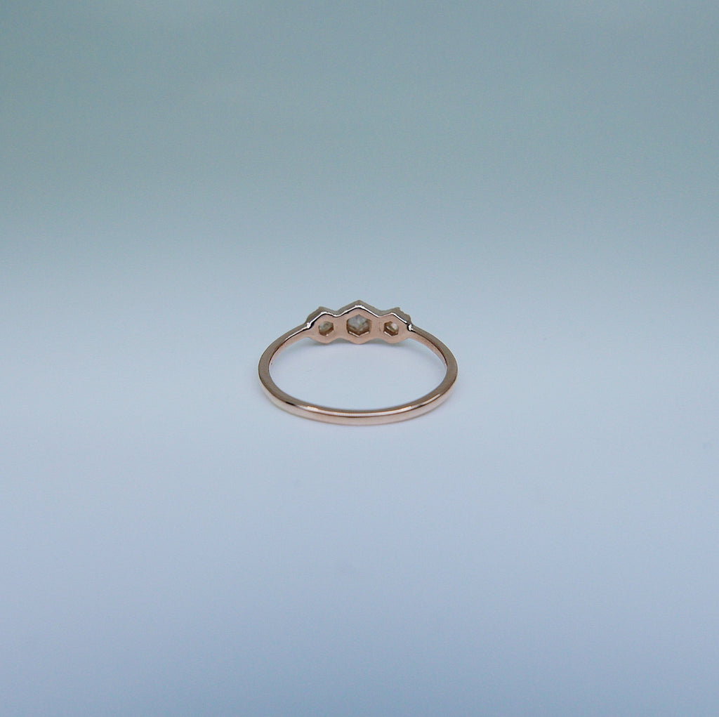 Triple Frame Ring, peach diamond bezel ring, OOAK ring, diamond stacking ring, diamond ring, triple stone ring, three stone ring, rose cut