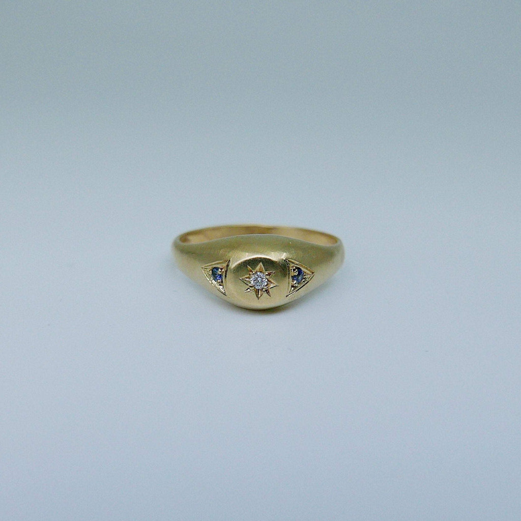 Dome Signet Ring, 14k diamond ring, blue sapphire ring, signet ring, pinky ring, gold pinky ring, gold signet ring, diamond pinky ring