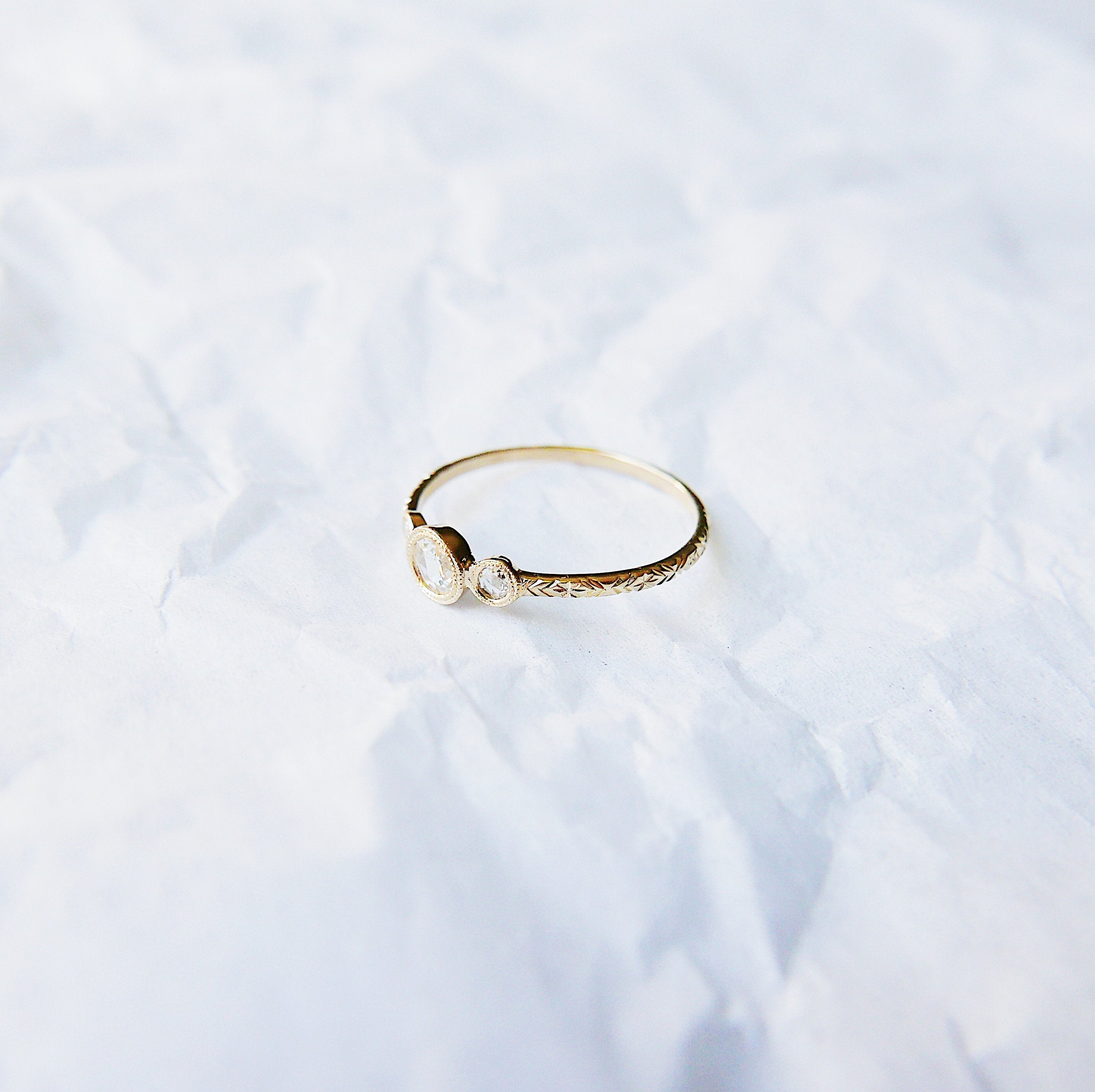 three stone ring  three stone band  three diamond ring  rose cut diamonds  Rings  minimalist  mgj  mason grace jewelry  mason grace  jewelry  hand engraved band  gift  fine jewelry  diamond ring  diamond  delicate gold ring  dainty ring  classic ring  birthstone ring
