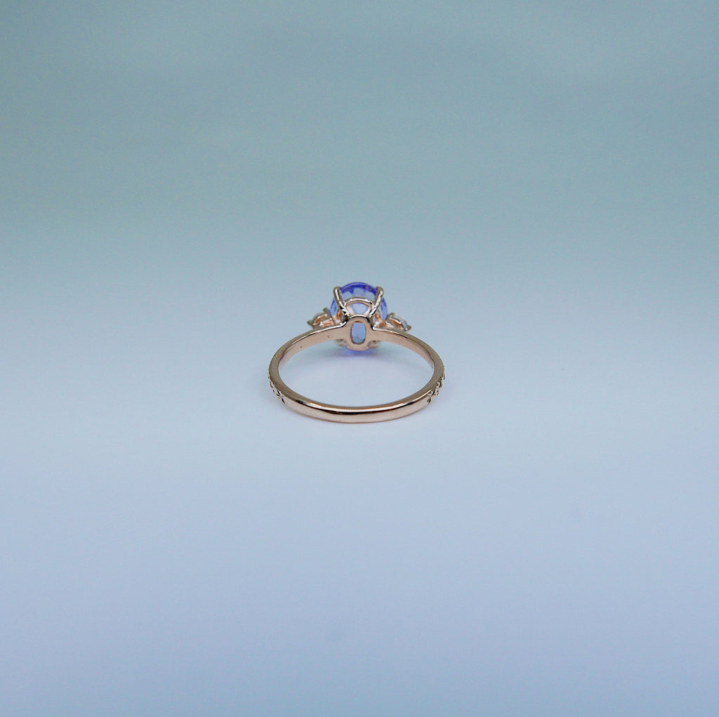 Twilight Tanzanite and Moonstone Ring, three stone ring, moonstone and tanzanite ring, 14k gold ring, diamond band, starry band