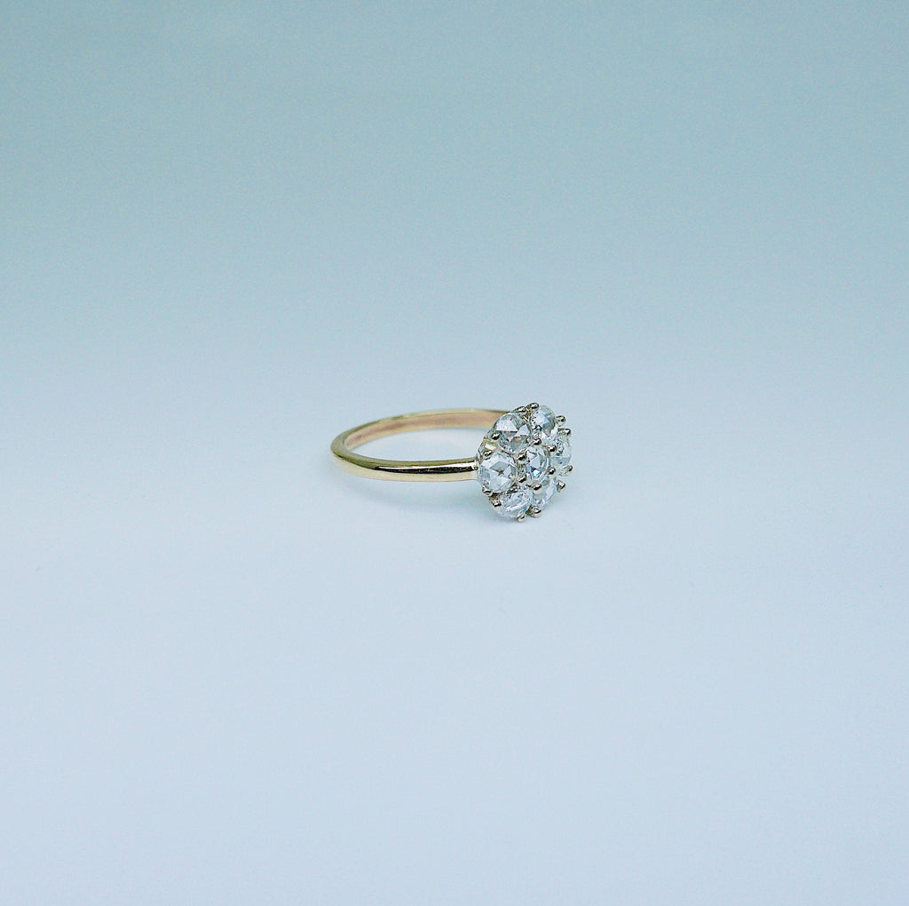 Flower Power Two Tone Diamond Ring, rose cut diamond engagement ring, alternative engagement, diamond birthstone, two tone cluster ring