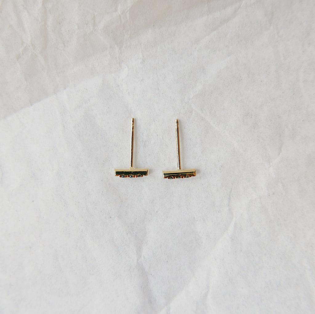 Mini Black Diamond Bar Earrings, 14k Black Diamond bar Earrings, 3 Diamond earrings, mini gold bar Earrings, small black Diamond Earrings