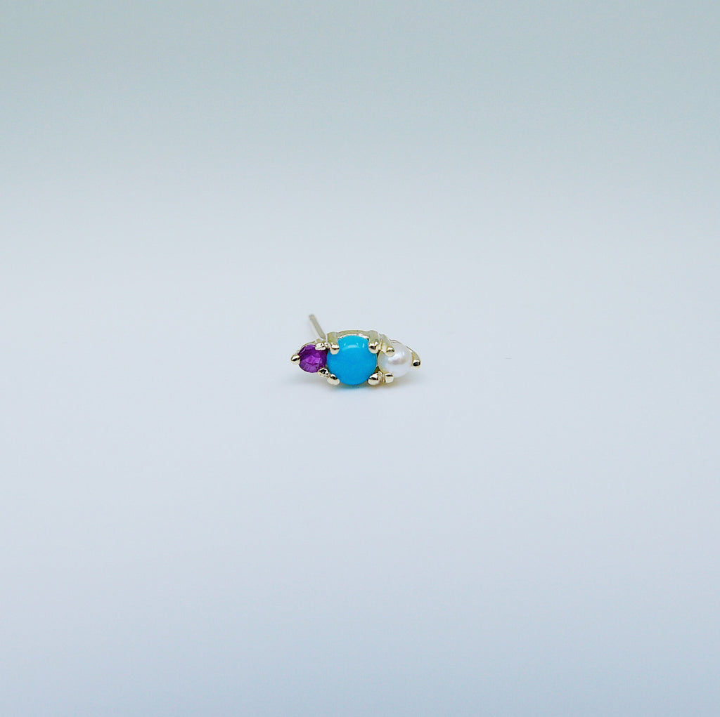 Trio Turquoise Earring , Turquoise, Ruby, Pearl 