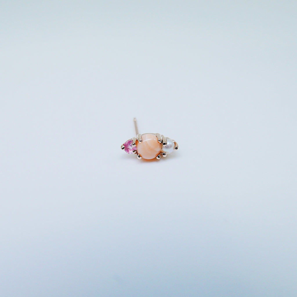 Products Trio Coral Earring, Coral, Tourmaline, Pearl