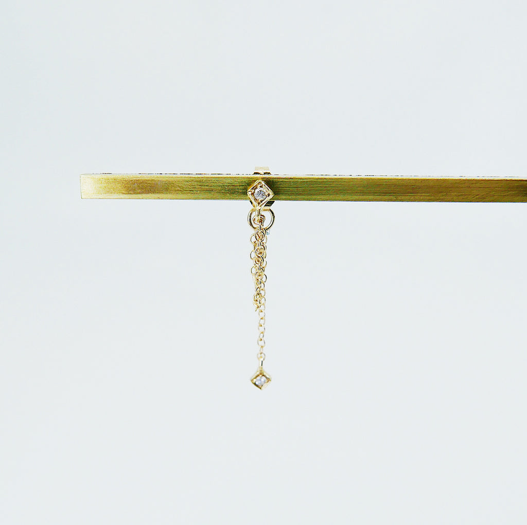 Block Double Chain Earring,Diamonds,14k gold