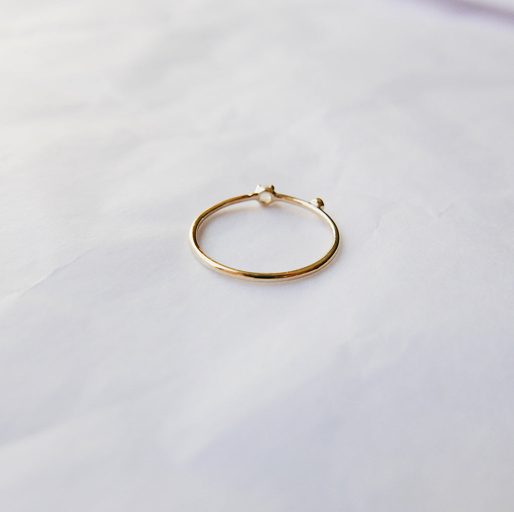 Moonstone Duet Ring (Small), 14k Diamond and moonstone Ring, Mini moonstone Ring, Stacking Bands, Stacking Rings, 14k Gold Band