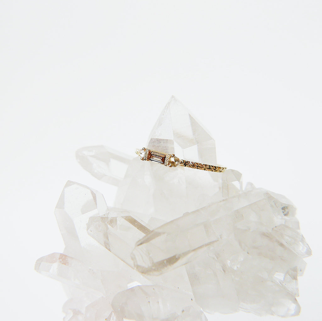 Grand Baguette Champagne Diamond Ring 14k gold ring