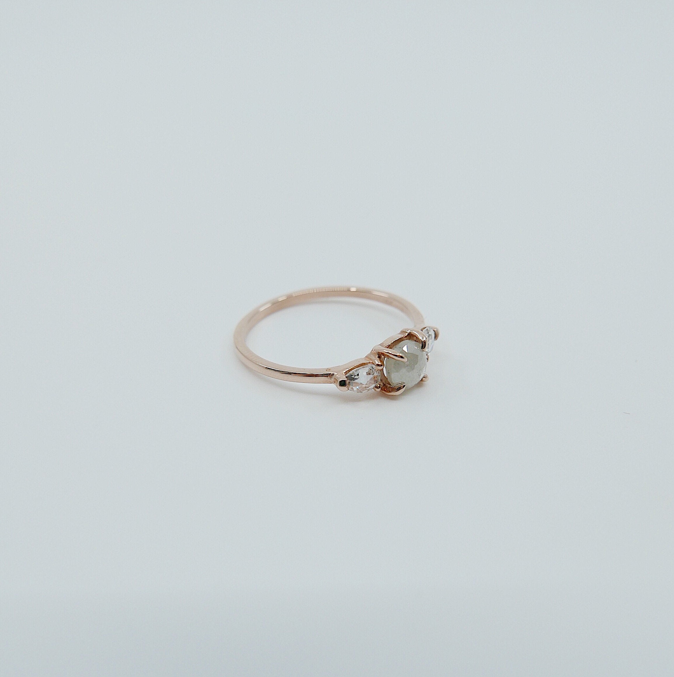 three stone ring  rustic rose cut ring  rustic diamond ring  rose cut rustic ring  rose cut ring  rose cut diamonds  rose cut diamond  Rings  ring  penelope ring  pastel ring  Multi-Stone Rings  mgj  mason grace jewelry  mason grace  jewelry  fine jewelry  dainty ring  alternative bridal  3 stone ring