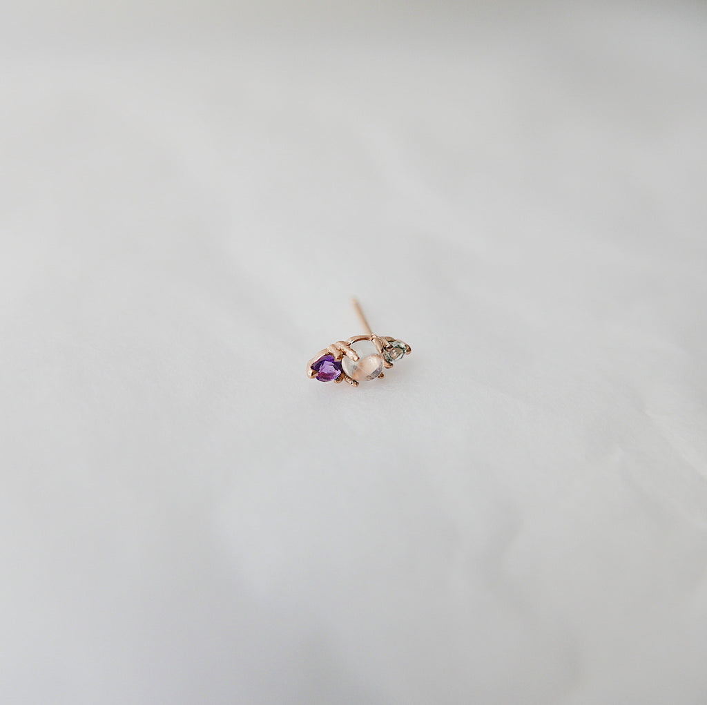 Trio Moonstone Earring, Moonstone, Aquamarine, Amethyst