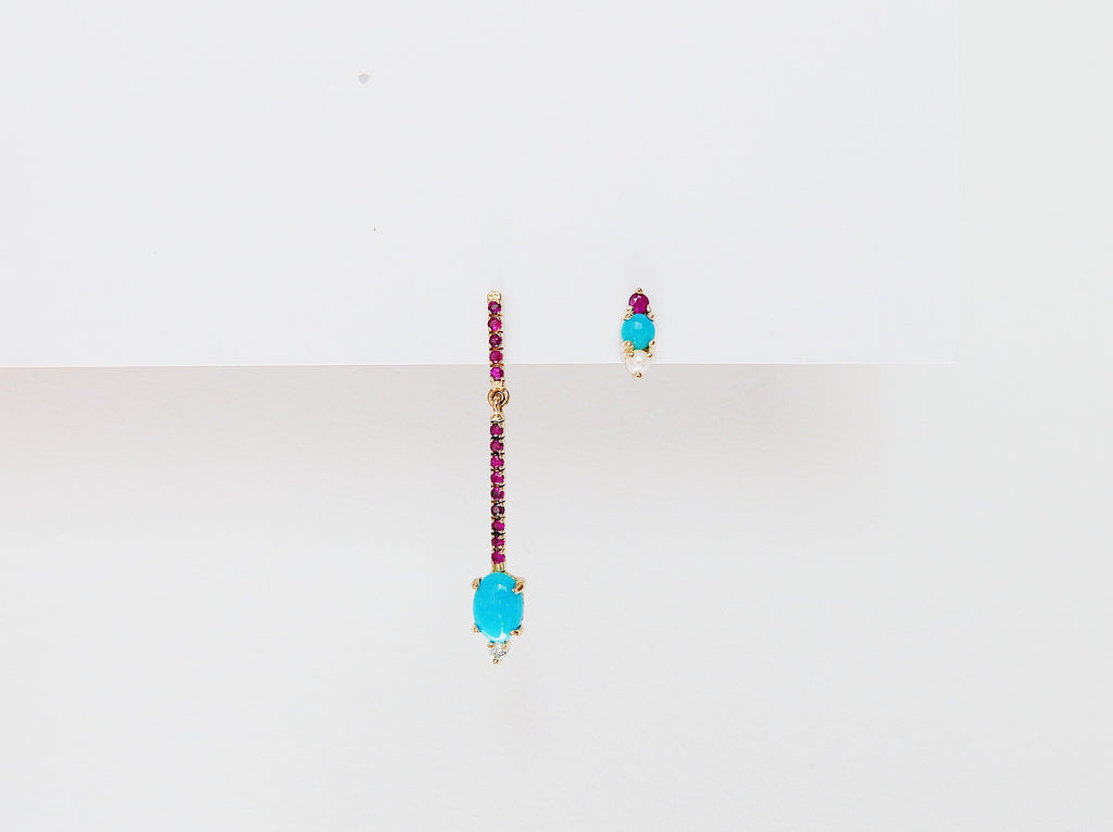 Trio Turquoise Earring , Turquoise, Ruby, Pearl 