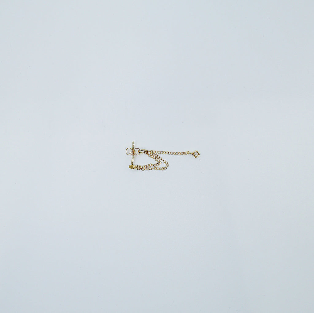 Block Double Chain Earring,Diamonds,14k gold