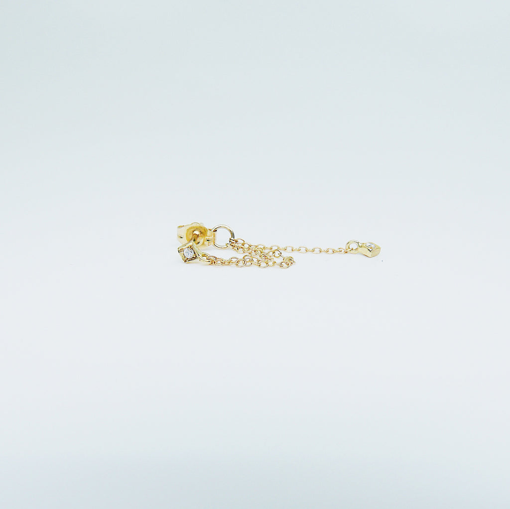Block Double Chain Earring,Diamonds,14k gold