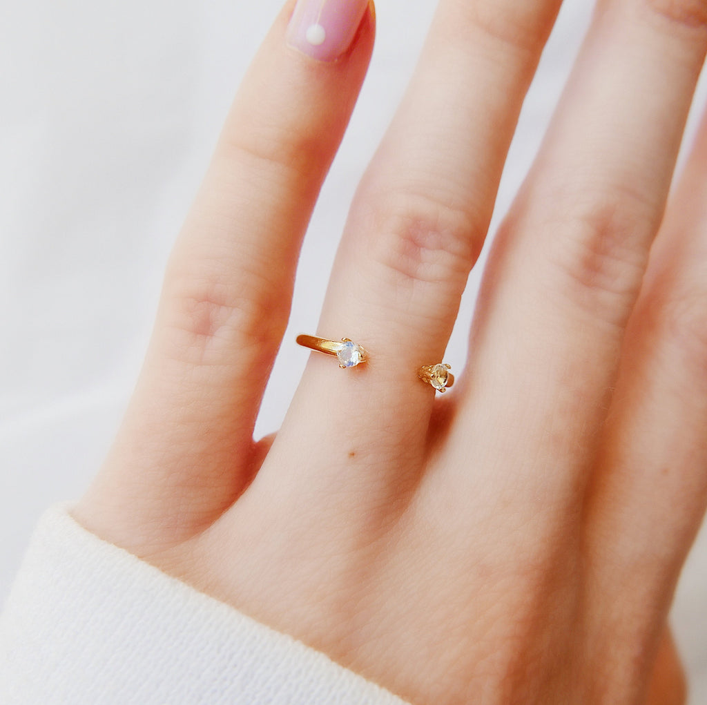 Mini Moonstone Cuff Ring, open moonstone Stacking ring, Simple moonstone ring, open band, small moonstone cuff ring, dainty gold band