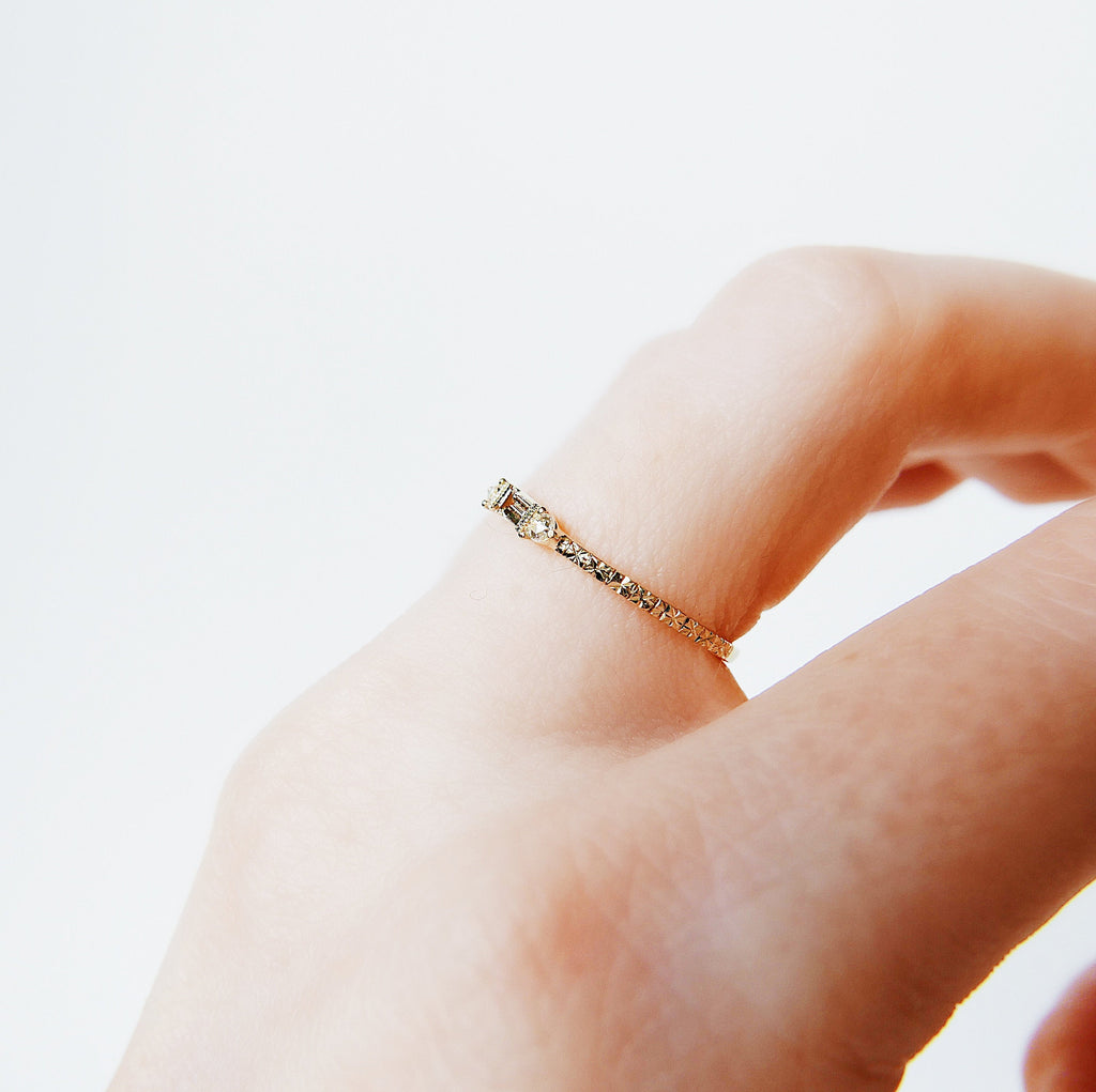 Grand Baguette Champagne Diamond Ring 14k gold ring