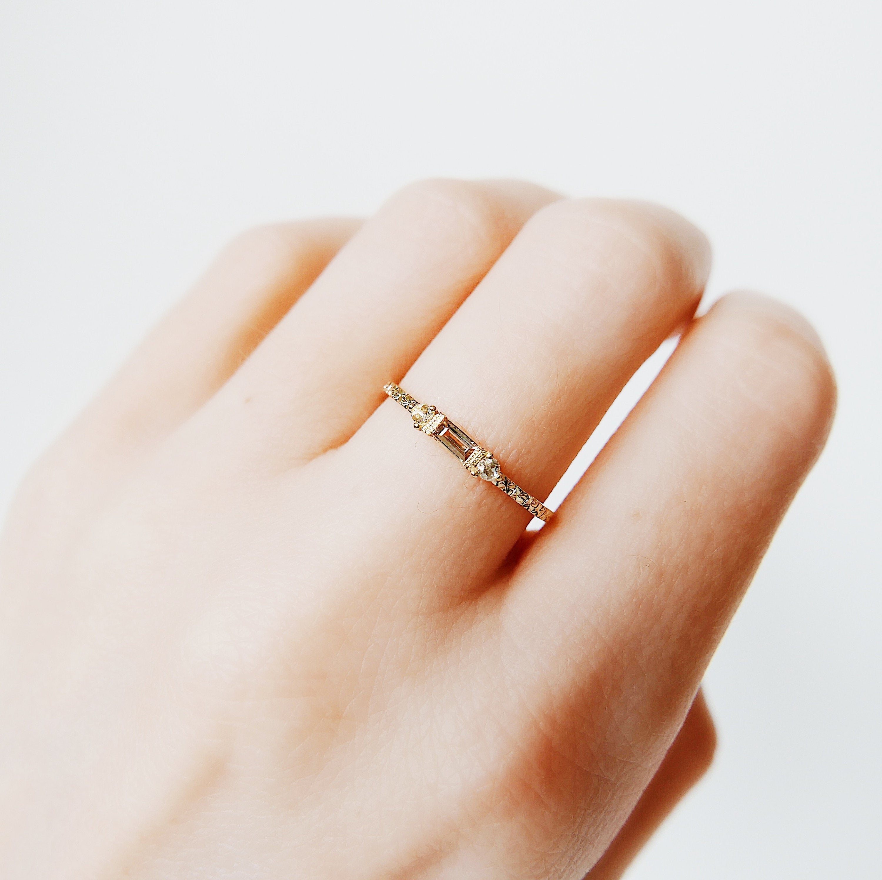 Grand Baguette Champagne Diamond Ring 14k gold ring