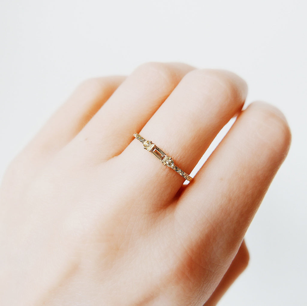 Grand Baguette Champagne Diamond Ring 14k gold ring