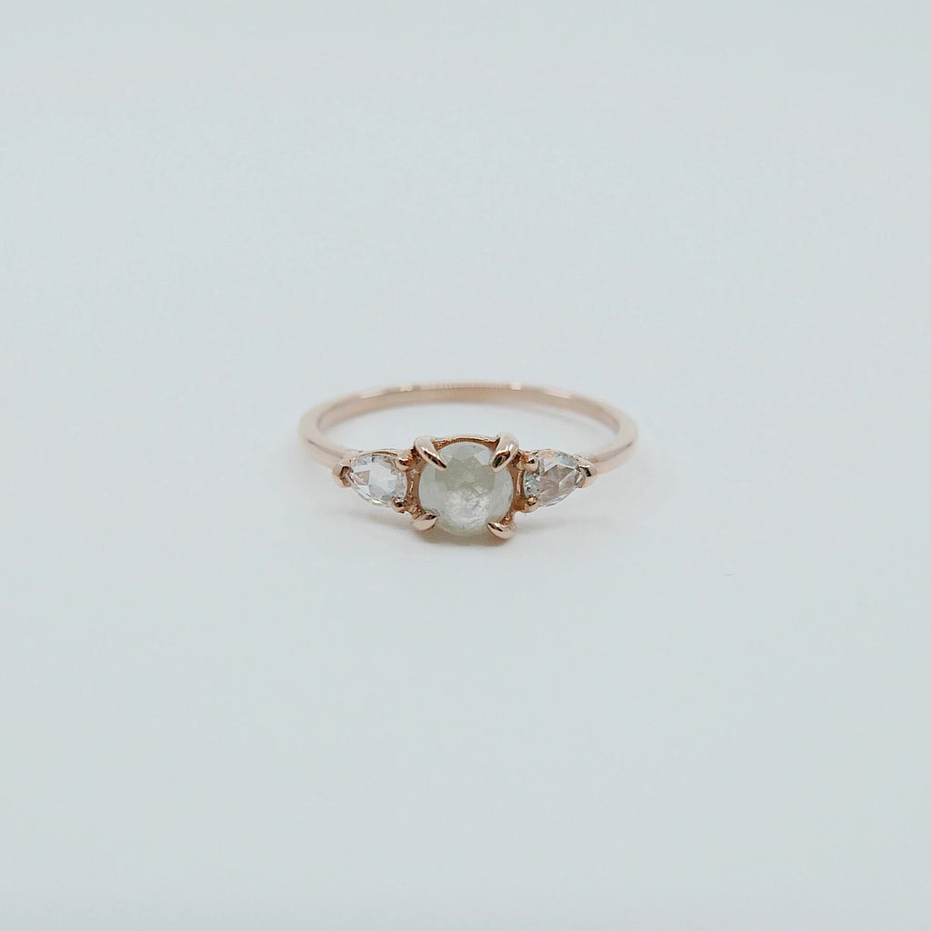 three stone ring  rustic rose cut ring  rustic diamond ring  rose cut rustic ring  rose cut ring  rose cut diamonds  rose cut diamond  Rings  ring  penelope ring  pastel ring  Multi-Stone Rings  mgj  mason grace jewelry  mason grace  jewelry  fine jewelry  dainty ring  alternative bridal  3 stone ring