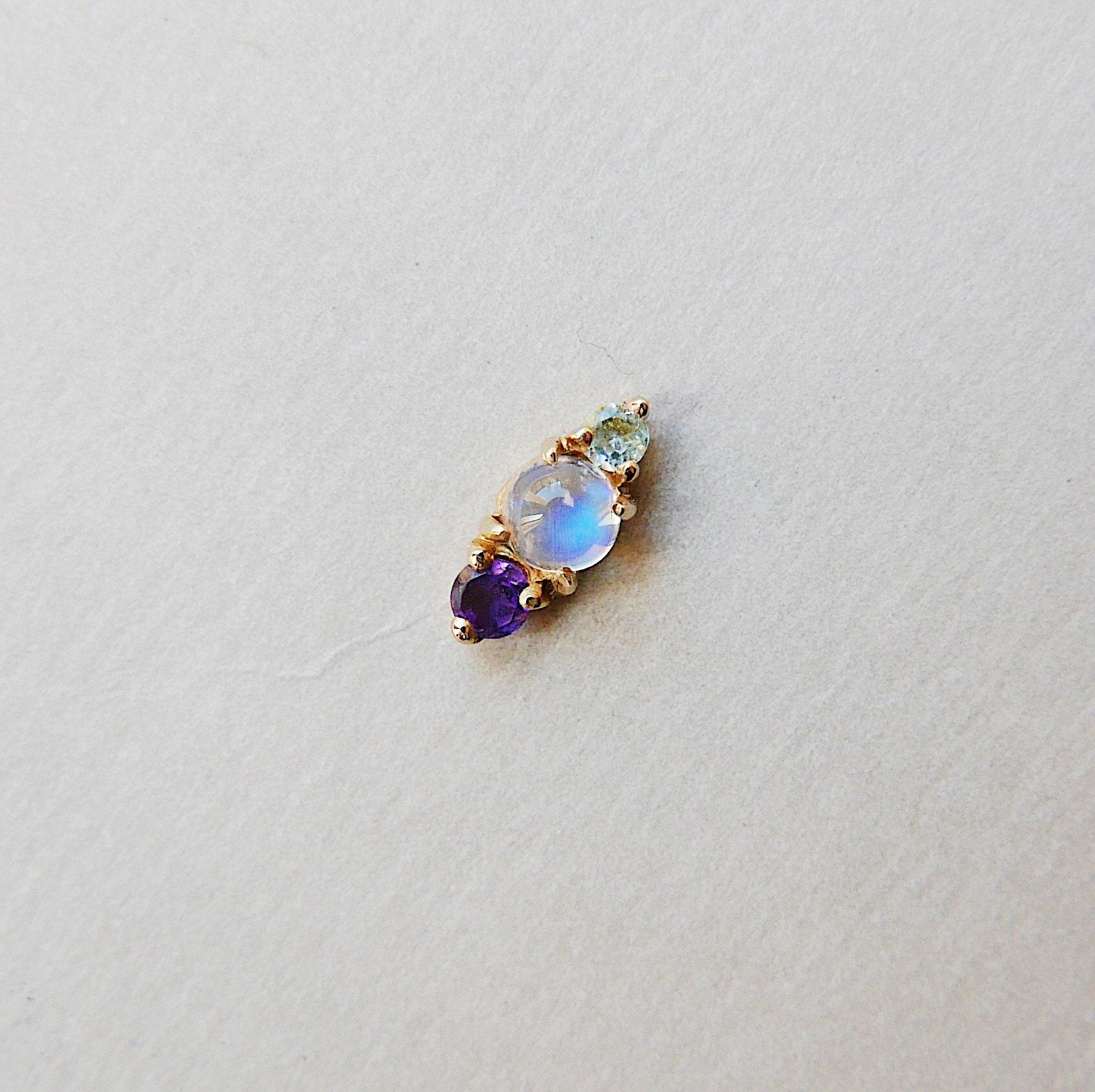 Trio Moonstone Earring, Moonstone, Aquamarine, Amethyst