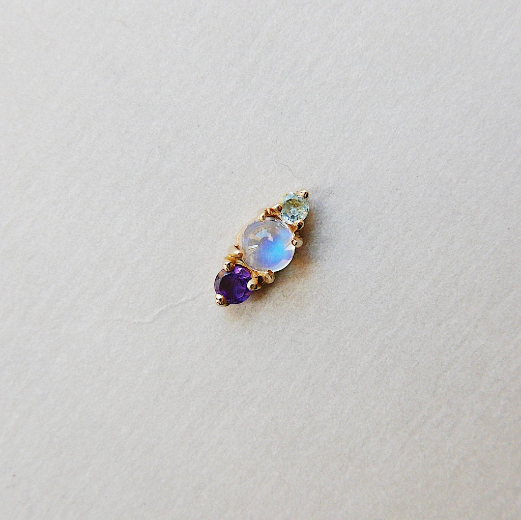Trio Moonstone Earring, Moonstone, Aquamarine, Amethyst