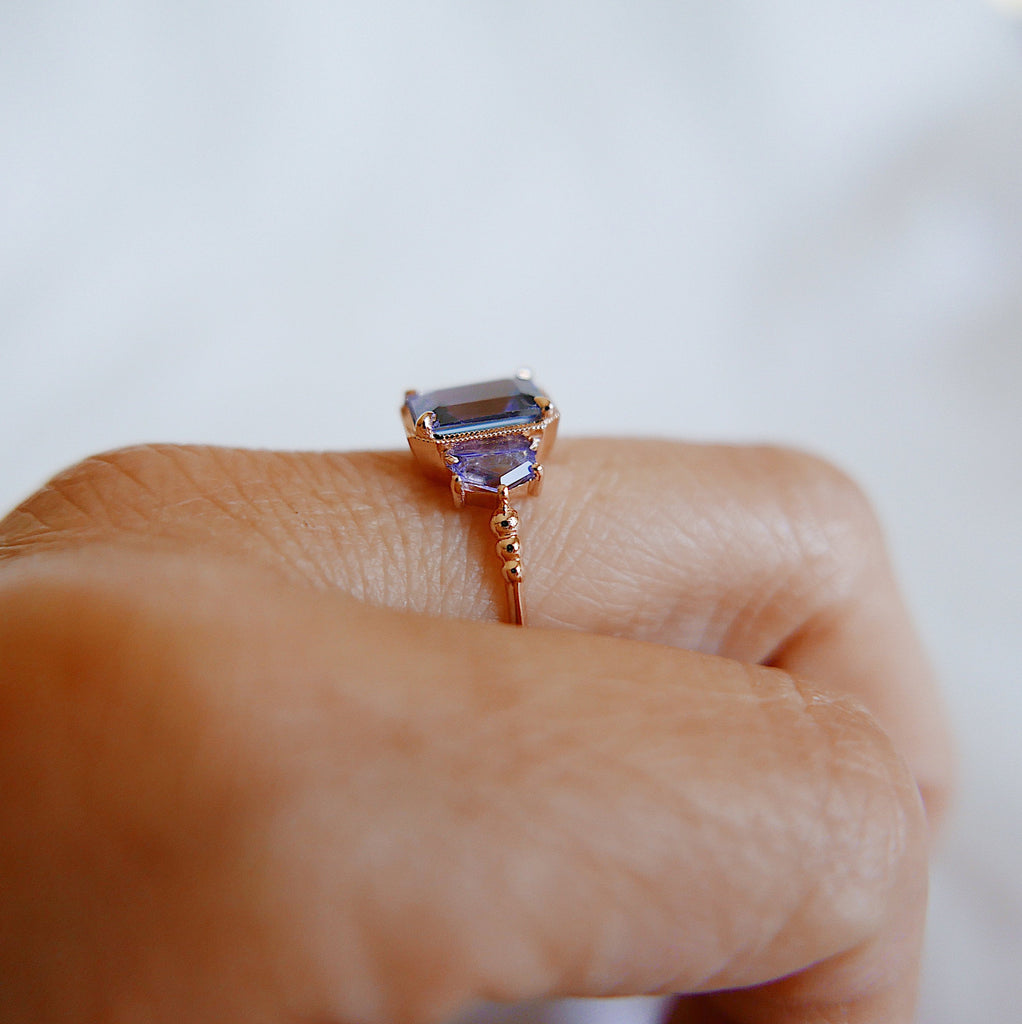 Tanzanite Ring, OOAK, three stone ring, 14k gold tanzanite ring, 14k gold ring, hand engraved band, one of a kind ring