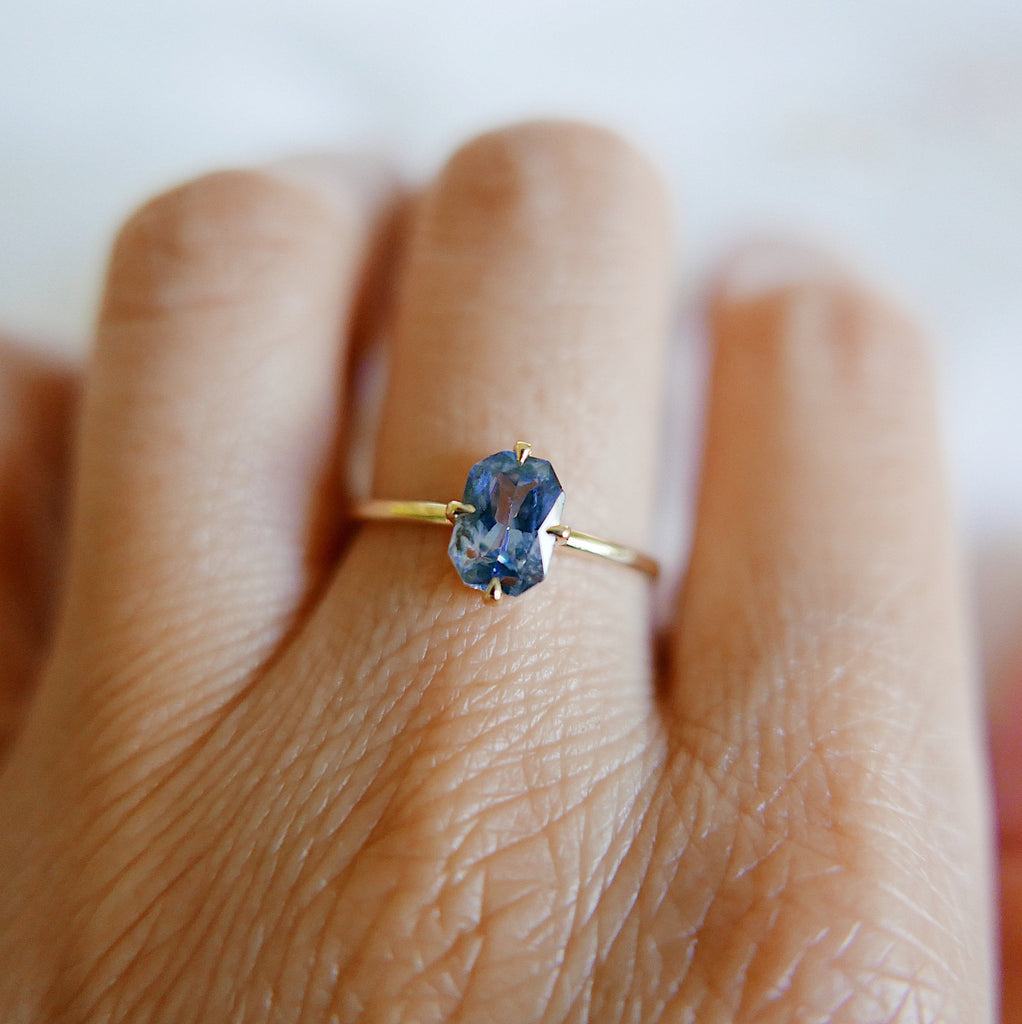 wedding ring  vintage inspired  solitaire ring  sapphire ring  Rings  radiant cut ring  push gift  OOAK  Multi-Stone Rings  mgj  mason grace jewelry  mason grace  jewelry  hand engraved  fine jewelry  Engagement ring  Classic ring  blue sapphire ring  Art Deco  anniversary ring  alternative bridal