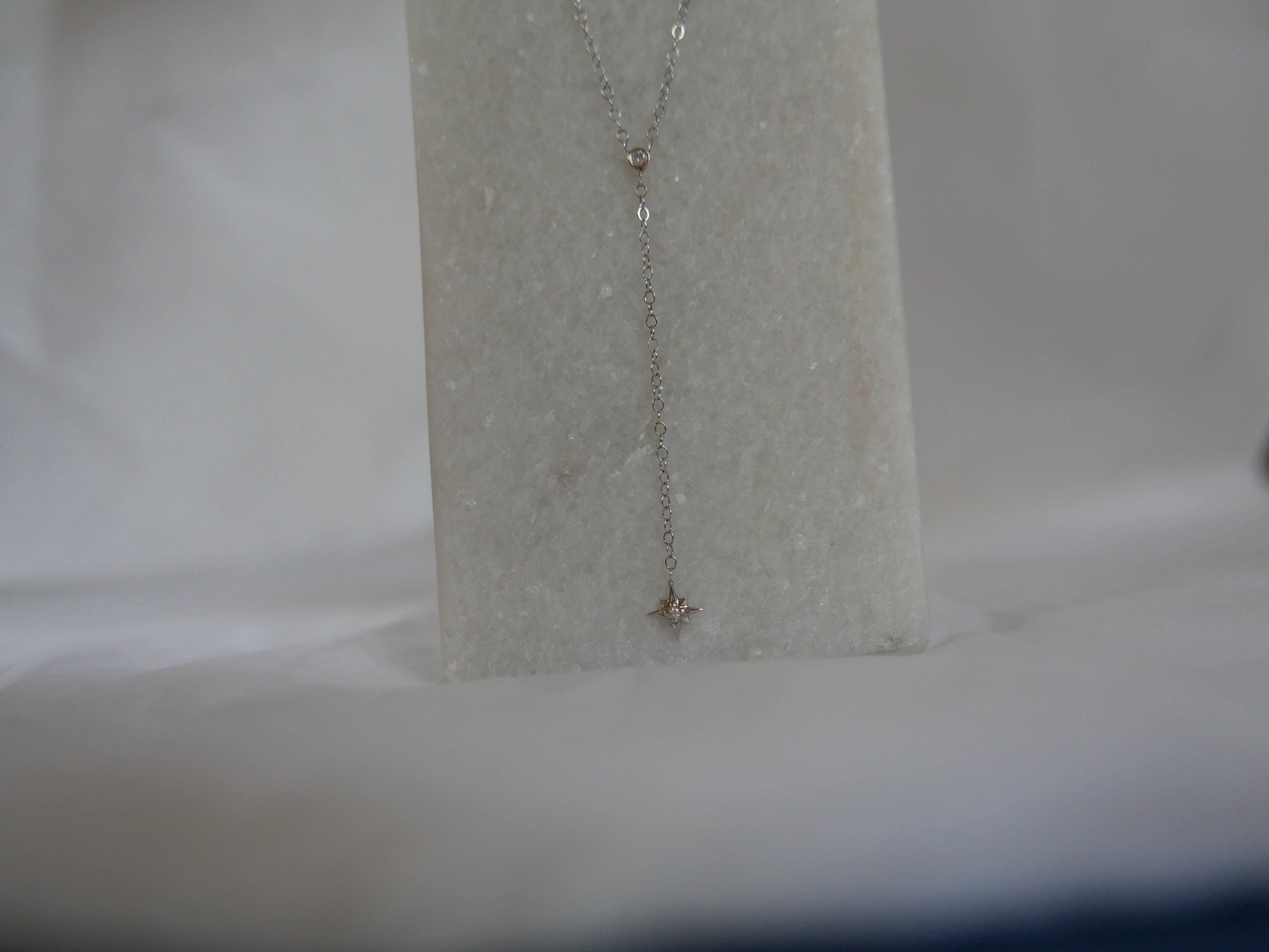 y necklace  Necklaces  mgj  mason grace jewelry  mason grace  Lariat & Y Necklaces  jewelry  gold y necklace  gold lariat  fine jewelry  diamond star  dainty necklace  bezel diamond  8 sided star charm