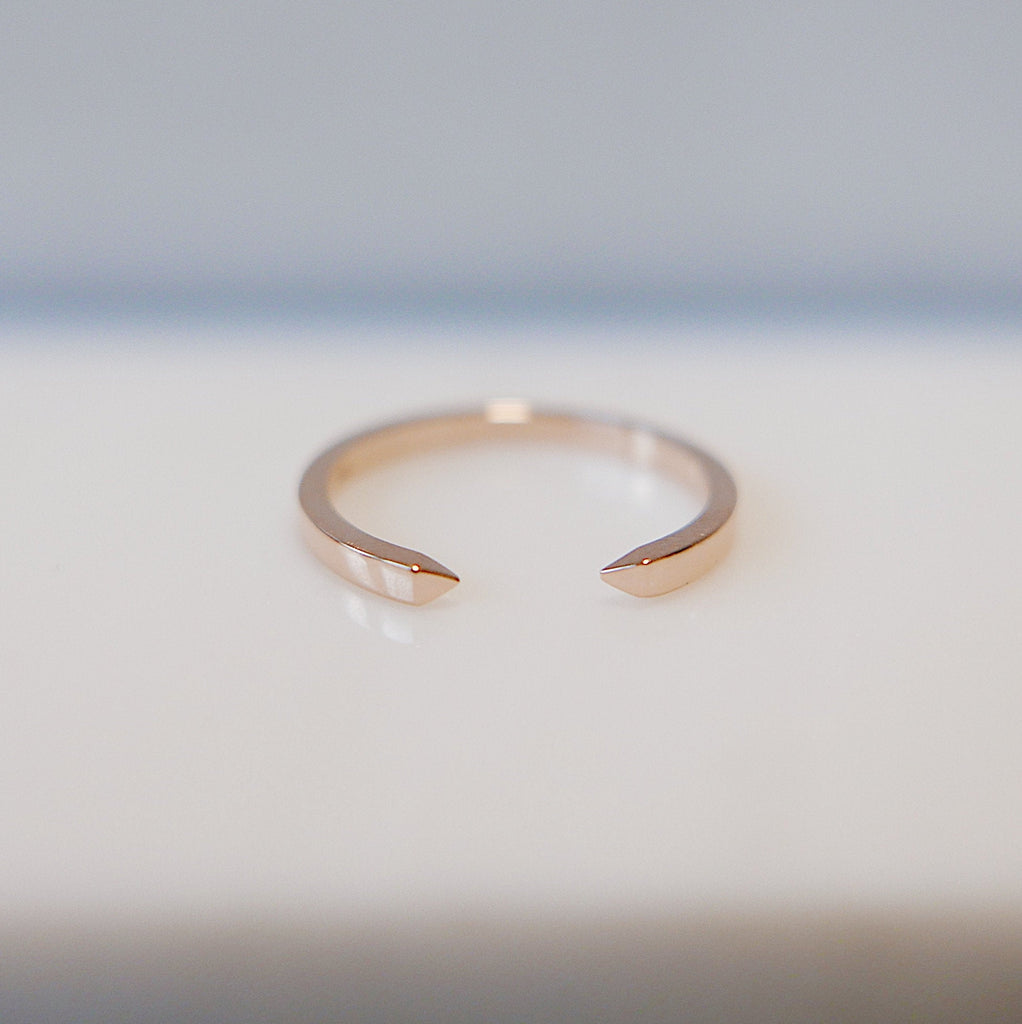 On Pointe Gold Plain Ring, gold cuff ring, stacking open ring, 14k gold cuff ring