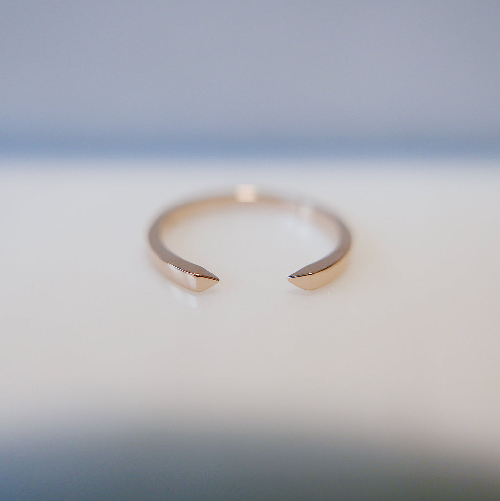 On Pointe Gold Plain Ring, gold cuff ring, stacking open ring, 14k gold cuff ring