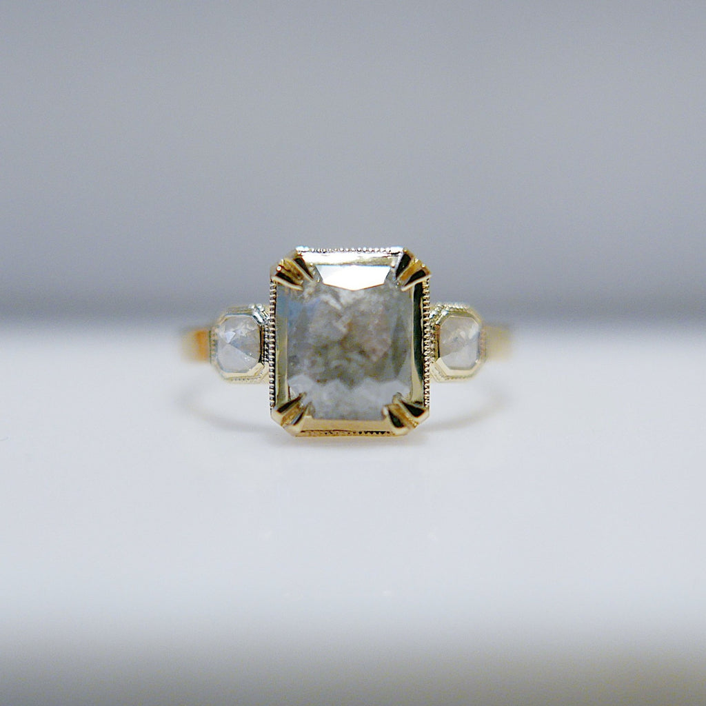 Esme emerald cut Rustic Grey Diamond Ring, OOAK, emerald cut diamond ring, rustic diamond ring, 14k gold ring, OOAK ring, one of a kind ring