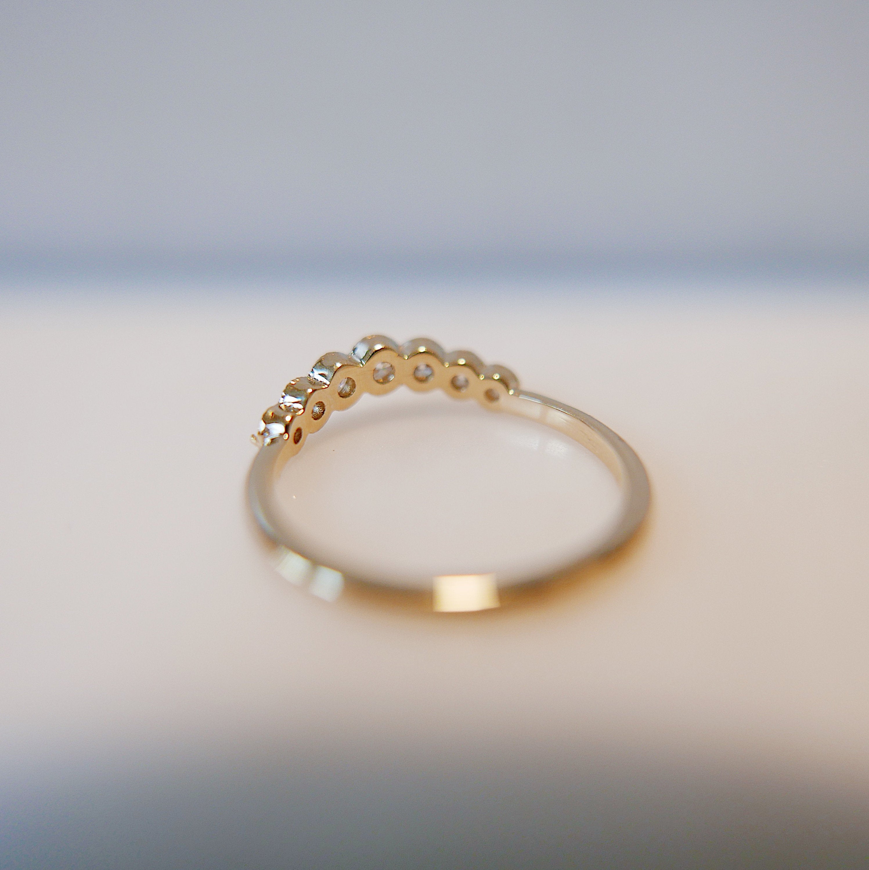 Monet Bezel Diamond Arc Ring, white diamond nesting ring, tracer ring, stacking band, wedding set