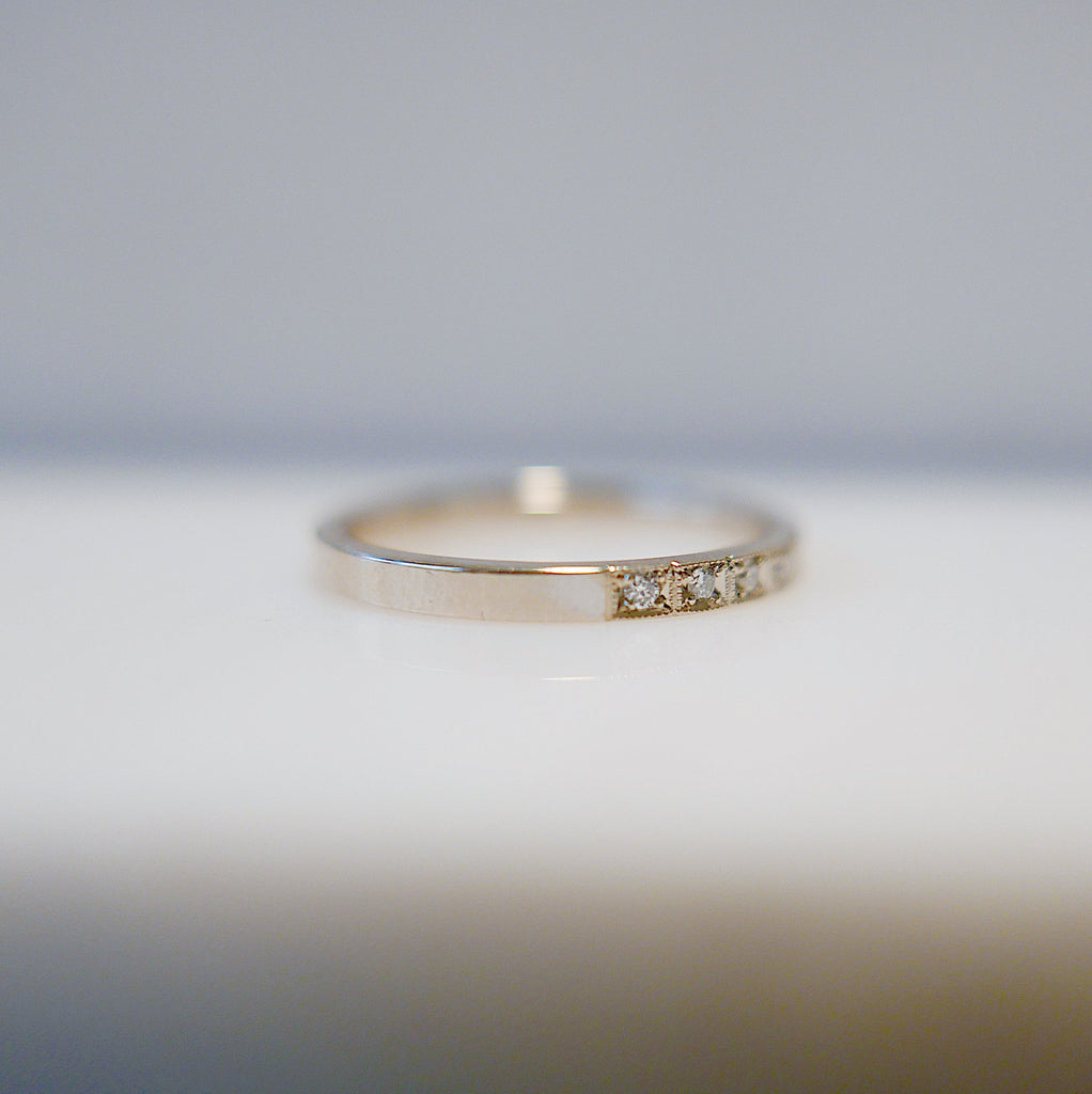 Requited Love Diamond Half Eternity Band, hand engraved diamond ring, wedding band, infinity Geometric ring, vintage inspired band