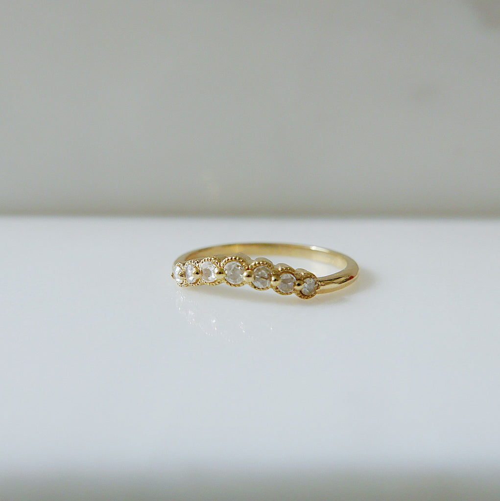 Milgrain Diamond Arc Ring Small, Monet rosecut diamond nesting ring small, 14k gold arc ring, delicate wedding ring, stacking ring