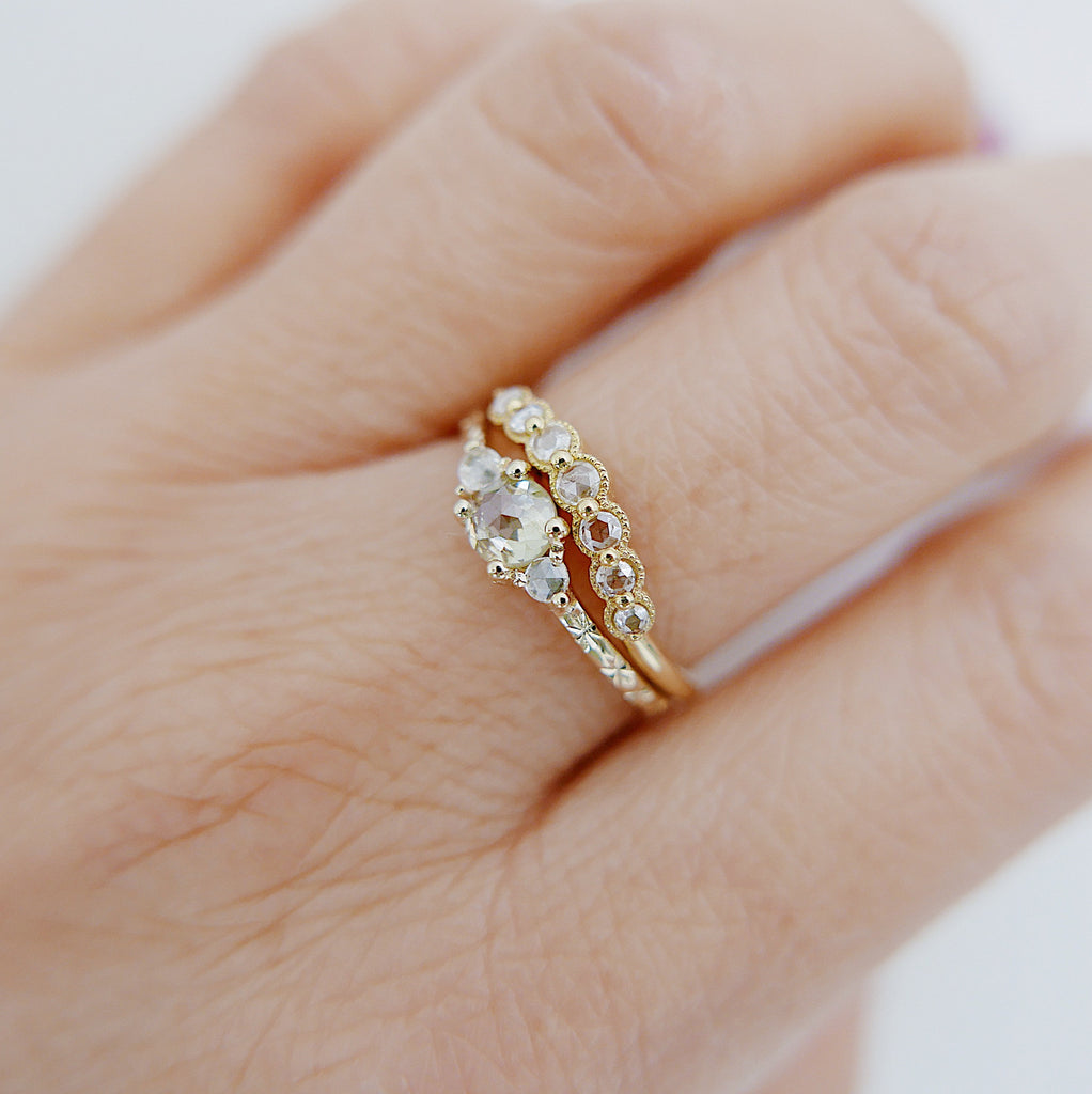 Milgrain Diamond Arc Ring Small, Monet rosecut diamond nesting ring small, 14k gold arc ring, delicate wedding ring, stacking ring