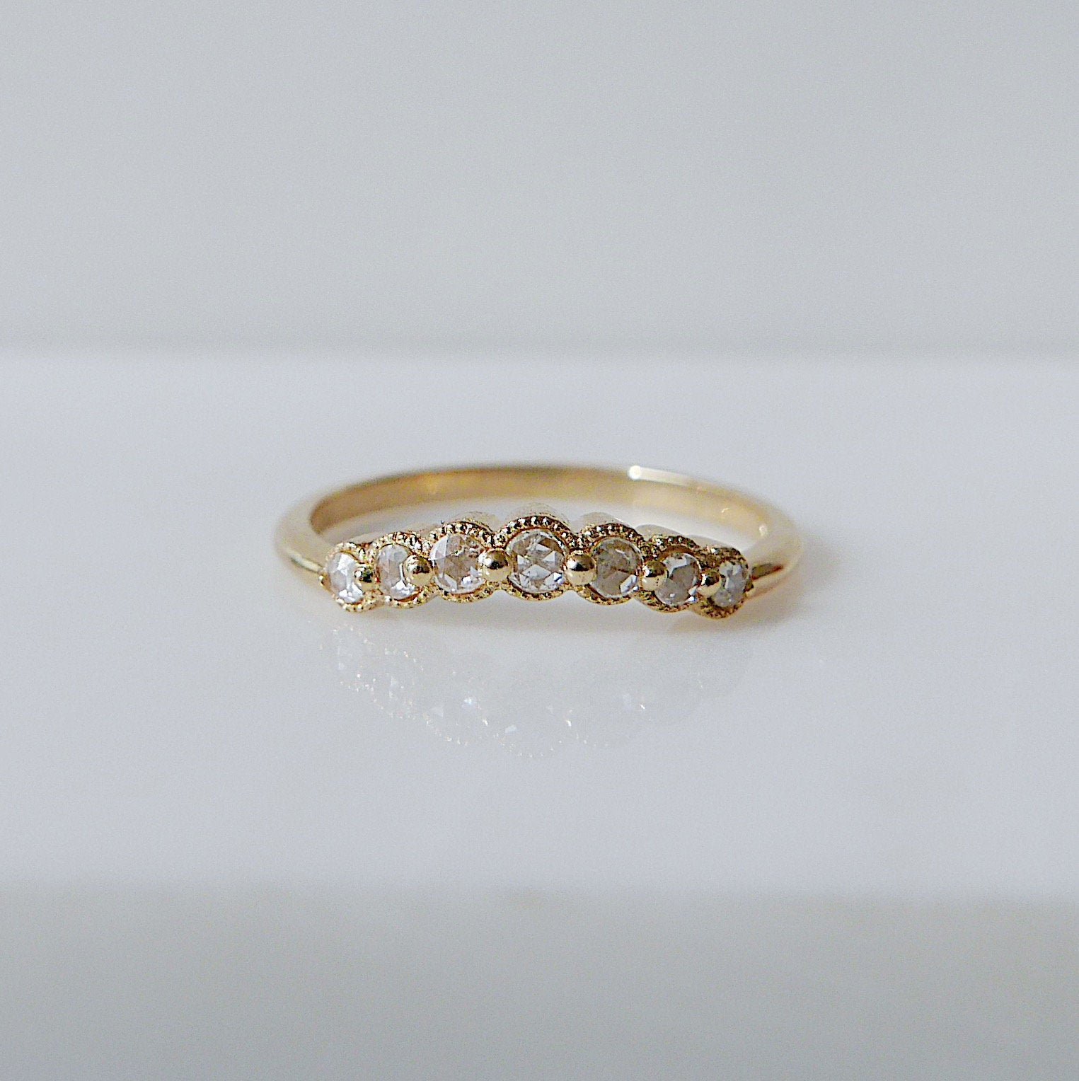 Milgrain Diamond Arc Ring Small, Monet rosecut diamond nesting ring small, 14k gold arc ring, delicate wedding ring, stacking ring