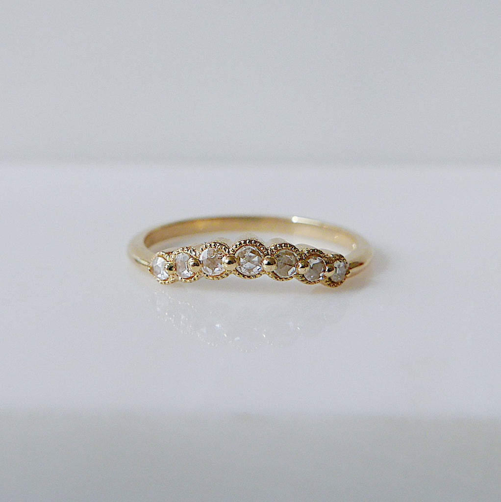 Milgrain Diamond Arc Ring Small, Monet rosecut diamond nesting ring small, 14k gold arc ring, delicate wedding ring, stacking ring