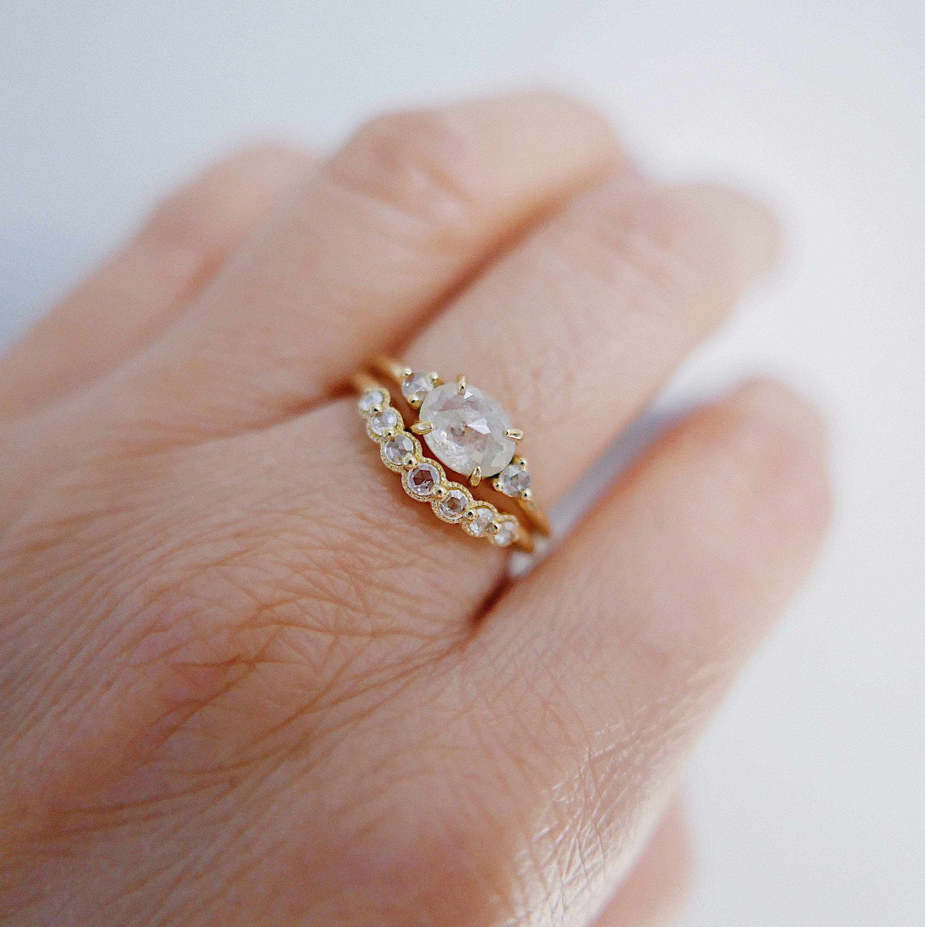 Milgrain Diamond Arc Ring Small 18K, white diamond ring, diamond ring, 18k gold arc ring, delicate wedding ring, stacking ring, ooak